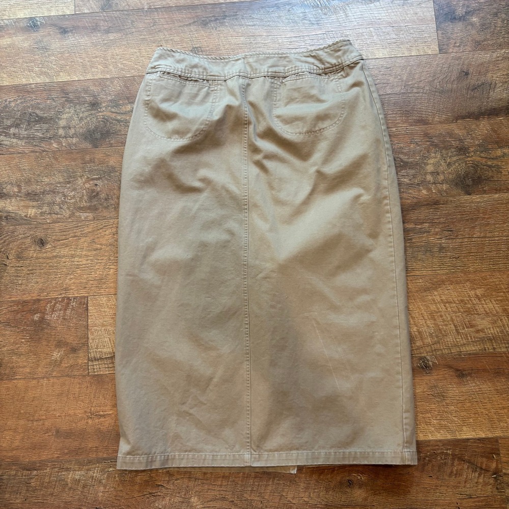 St Johns Bay Khaki Midi Skirt 16 Tan Cotton Twill Straight Pockets Utility Slit